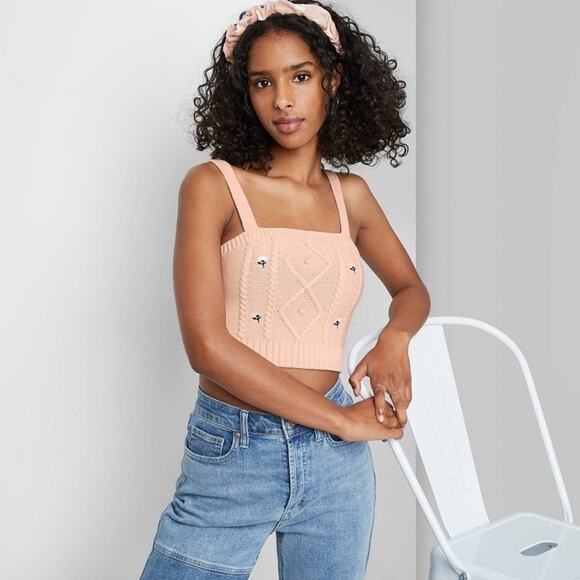 Wild Fable Women’s Peach Knit Embroidered Sweater Tank Top Size XL NWT - Picture 1 of 6